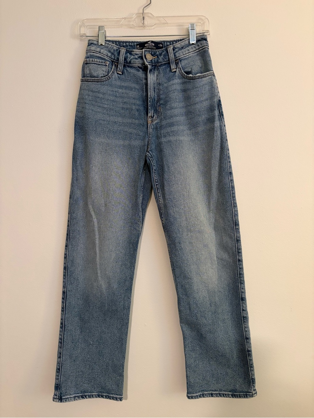 Hollister Women's Straight Jeans in Light Wash Blue